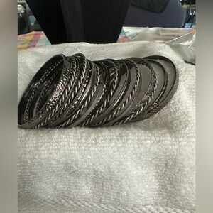 Set of Oxidized Silver Bangles